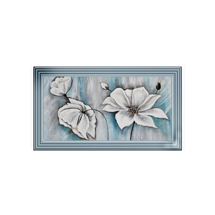White Poppy's on a blue background