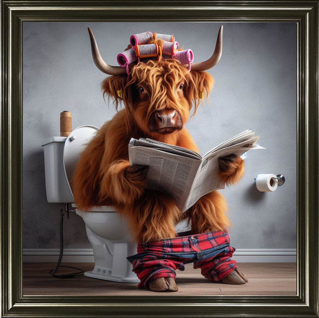 AN1113 HIGHLAND COW ON TOILET |