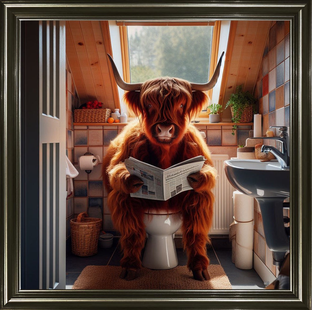 AN1115 HIGHLAND COW ON TOILET ||