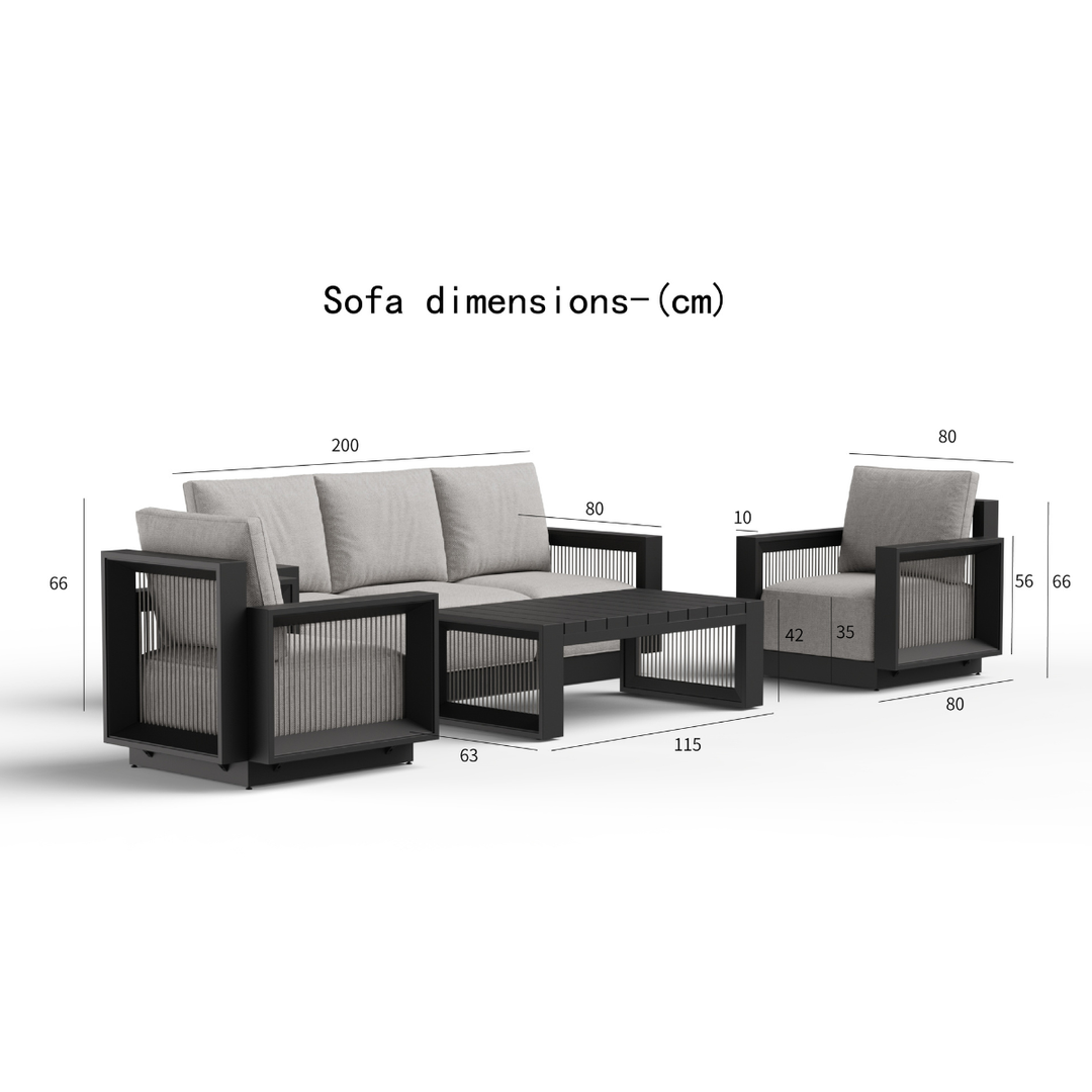 ALUXO® Ikos Outdoor Lounge Set - Onyx - 5 Seater