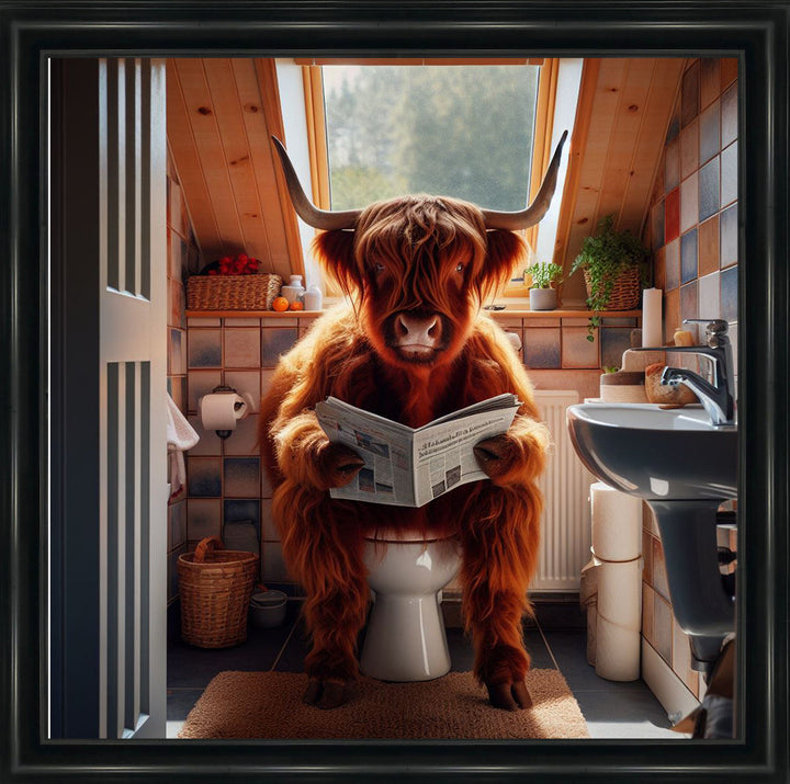 AN1115 HIGHLAND COW ON TOILET ||