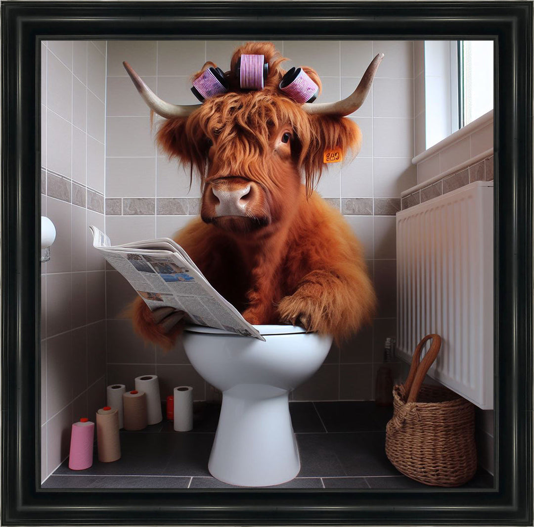 AN1136 HIGHLAND COW ON TOILET
