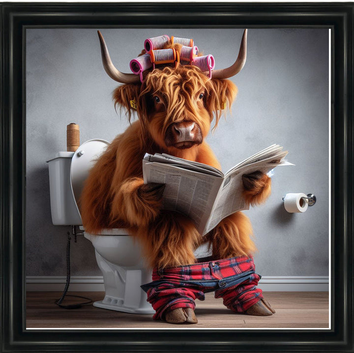 AN1113 HIGHLAND COW ON TOILET |