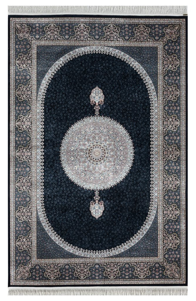 Minyatur Oval Medallion Persian Navy Rug