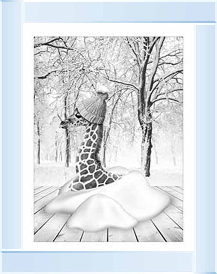 AN752-B&W Giraffe on Winter Snow l
