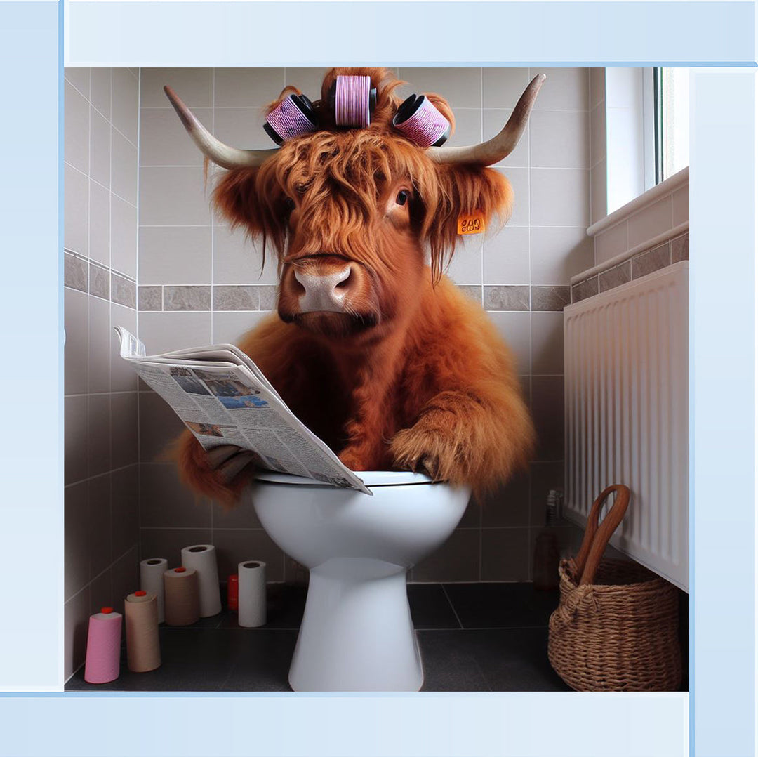 AN1136 HIGHLAND COW ON TOILET