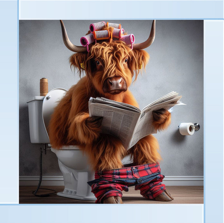 AN1113 HIGHLAND COW ON TOILET |