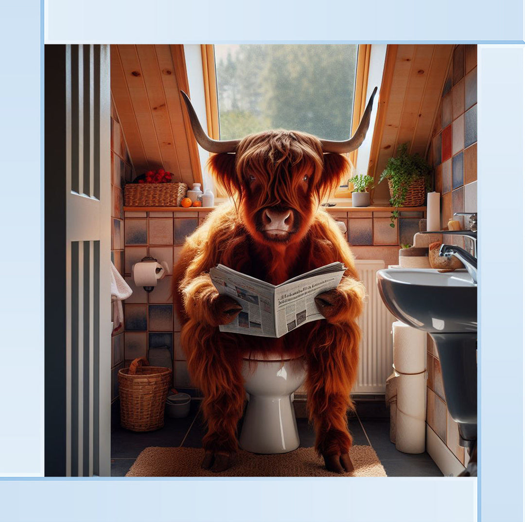 AN1115 HIGHLAND COW ON TOILET ||