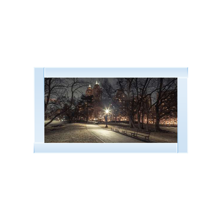Path in cental park at night, winter, snow, New York. Assaf Frank