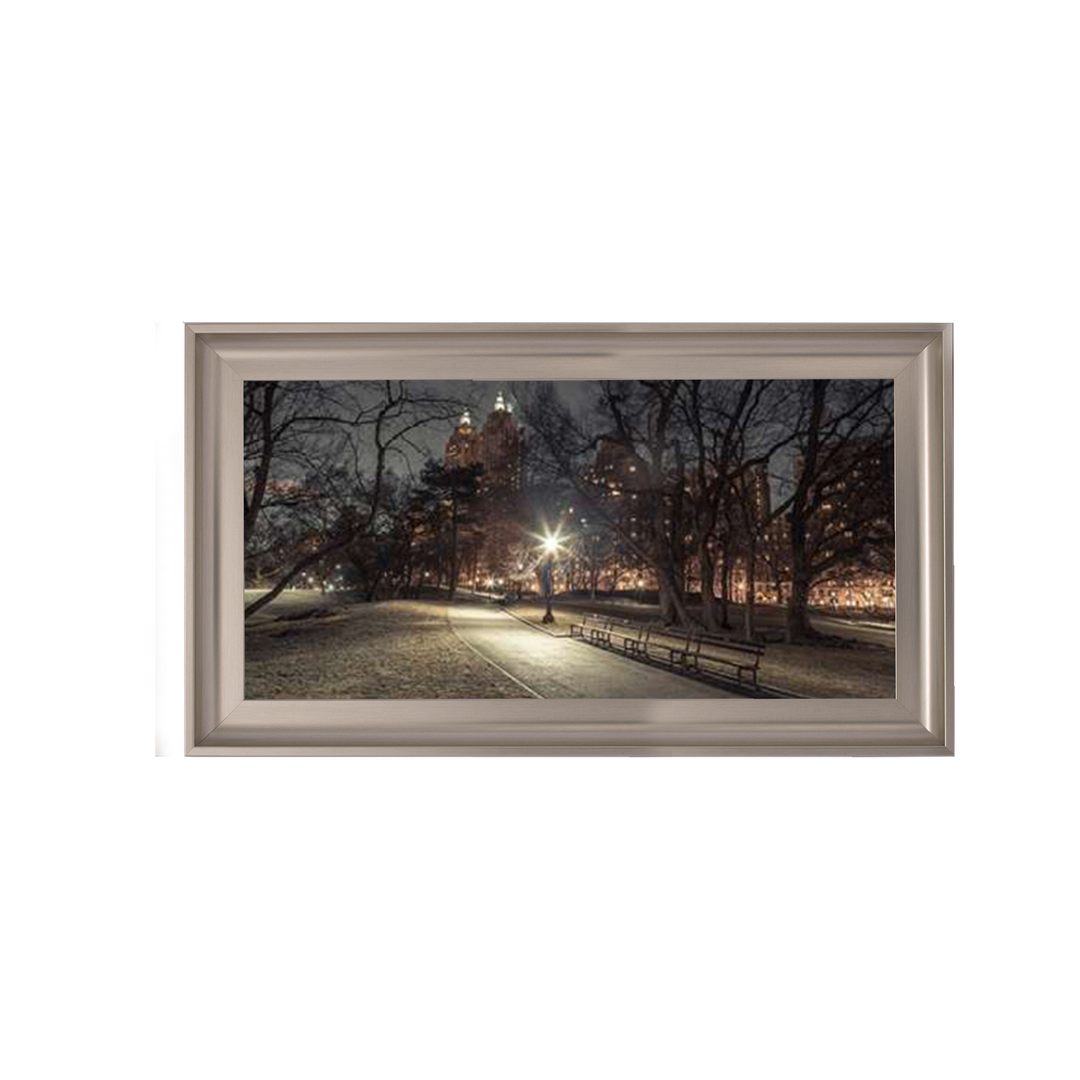 Path in cental park at night, winter, snow, New York. Assaf Frank