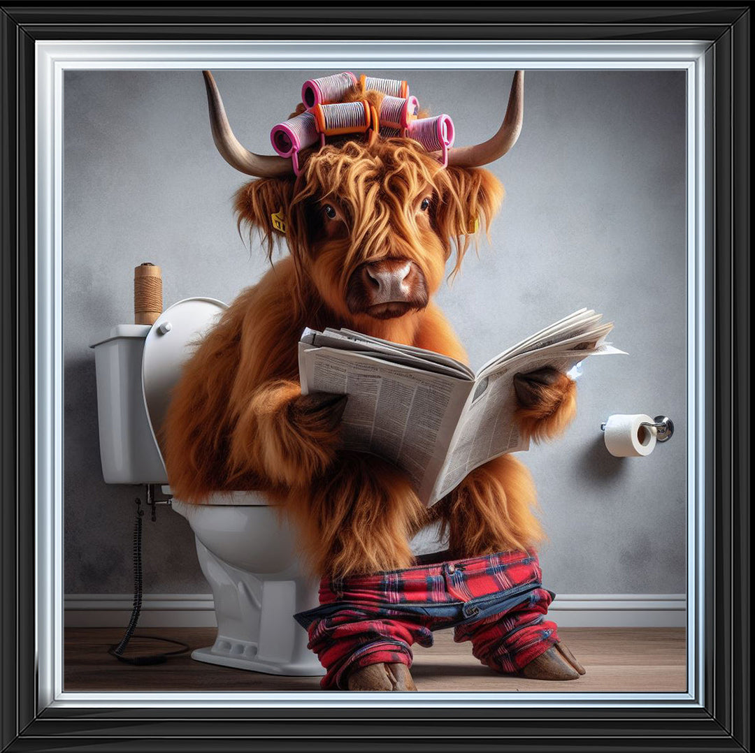 AN1113 HIGHLAND COW ON TOILET |