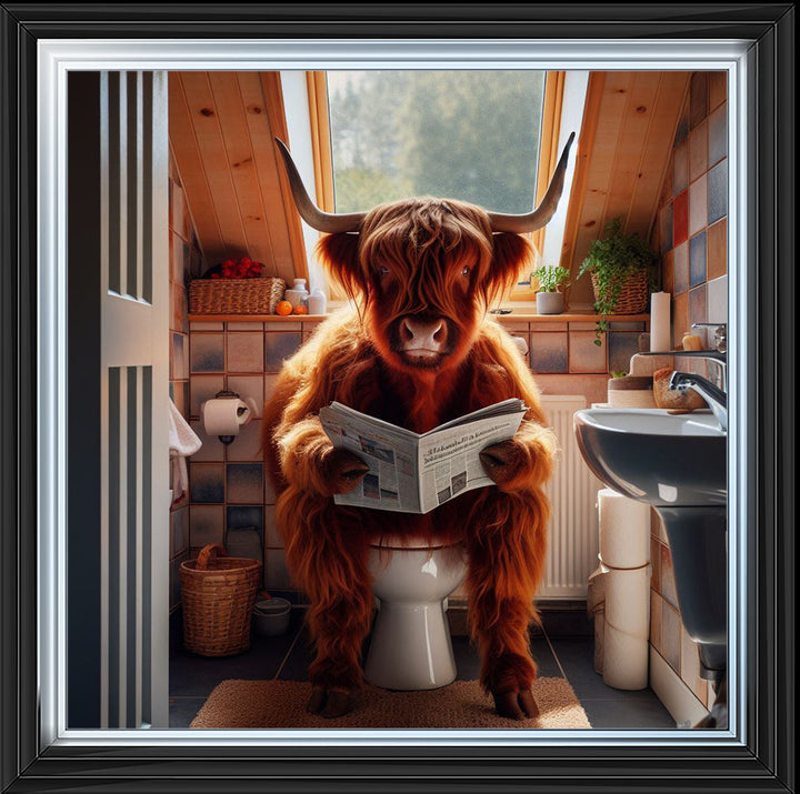 AN1115 HIGHLAND COW ON TOILET ||