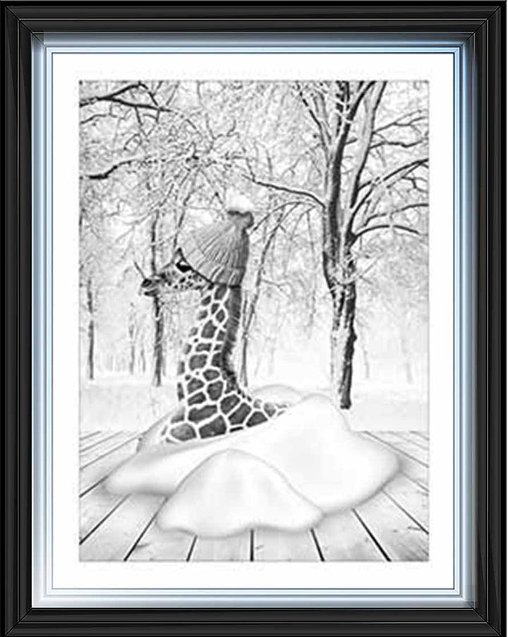 AN752-B&W Giraffe on Winter Snow l