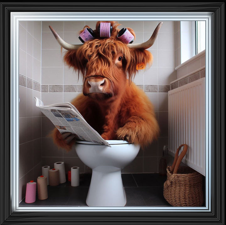 AN1136 HIGHLAND COW ON TOILET