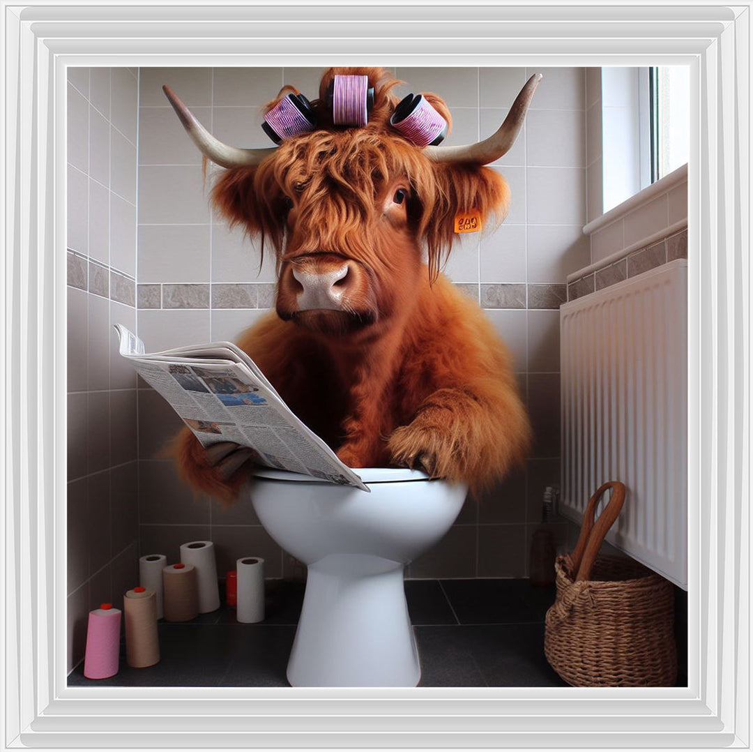AN1136 HIGHLAND COW ON TOILET
