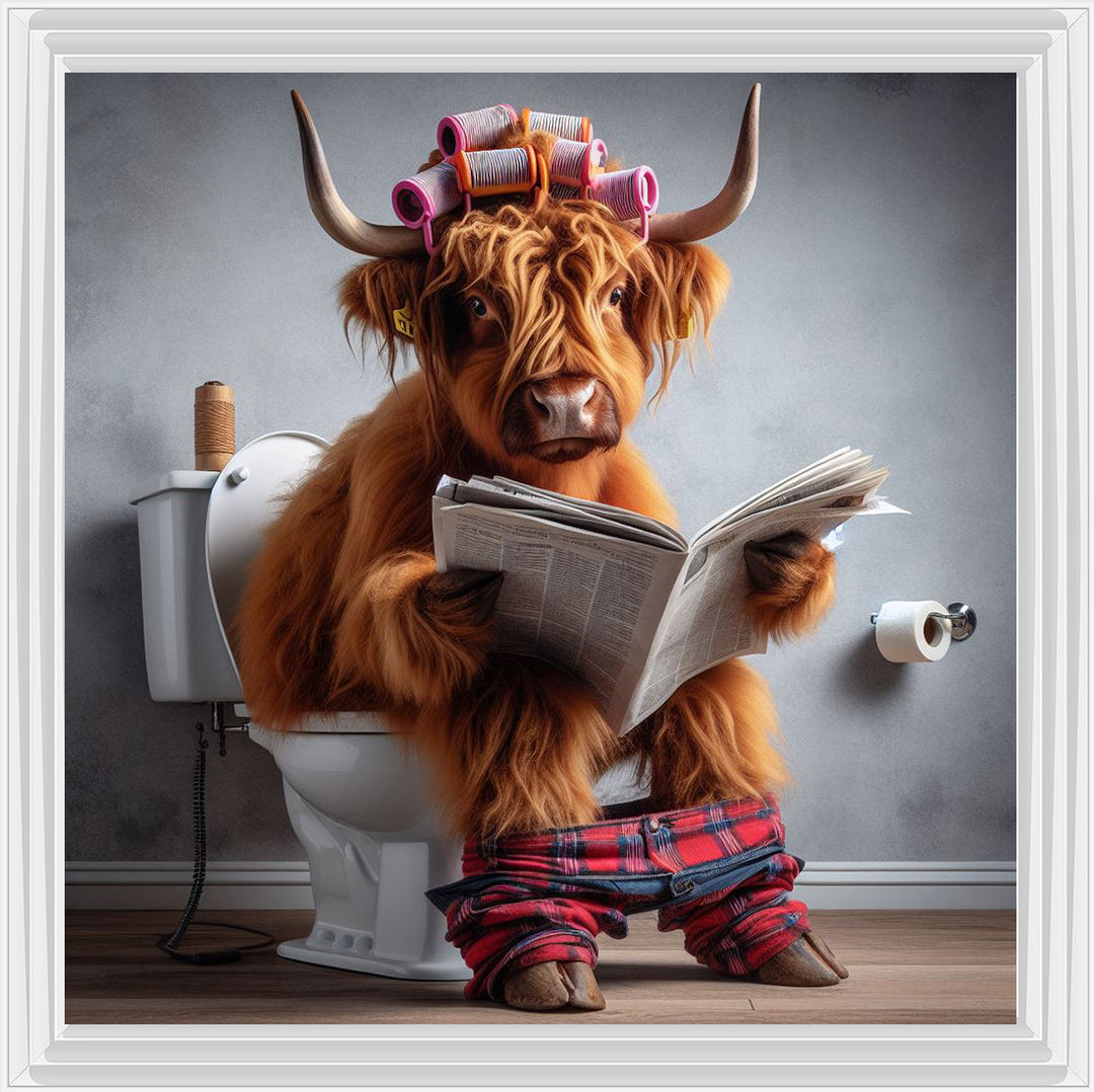 AN1113 HIGHLAND COW ON TOILET |