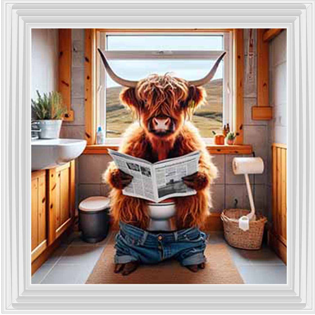 AN1095 40X40 MALE COW IN LAVATORY
