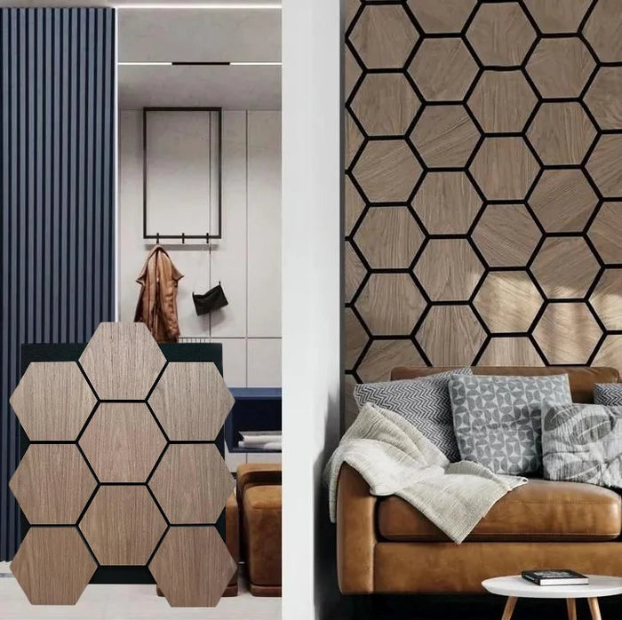 Hexagon Wood Acoustic Wall Panels - (Set of 4)