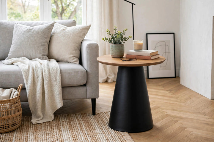 Soli Round Coffee Table in Oak/Black 45x48cm