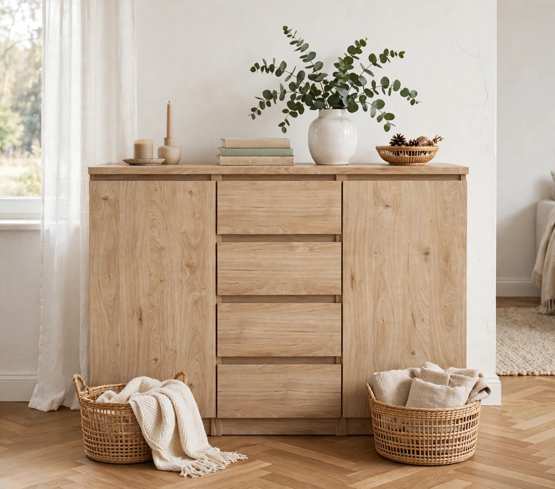 Naia Sideboard with 4 Drawers and 2 Doors in Jackson Hickory Oak