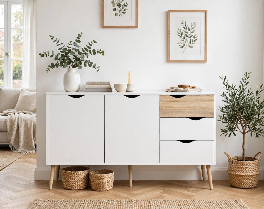 Oslo Large Sideboard 3 Drawers 2 Doors in White and Oak