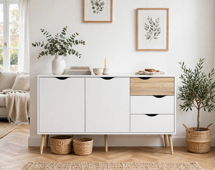 Oslo Large Sideboard 3 Drawers 2 Doors in White and Oak