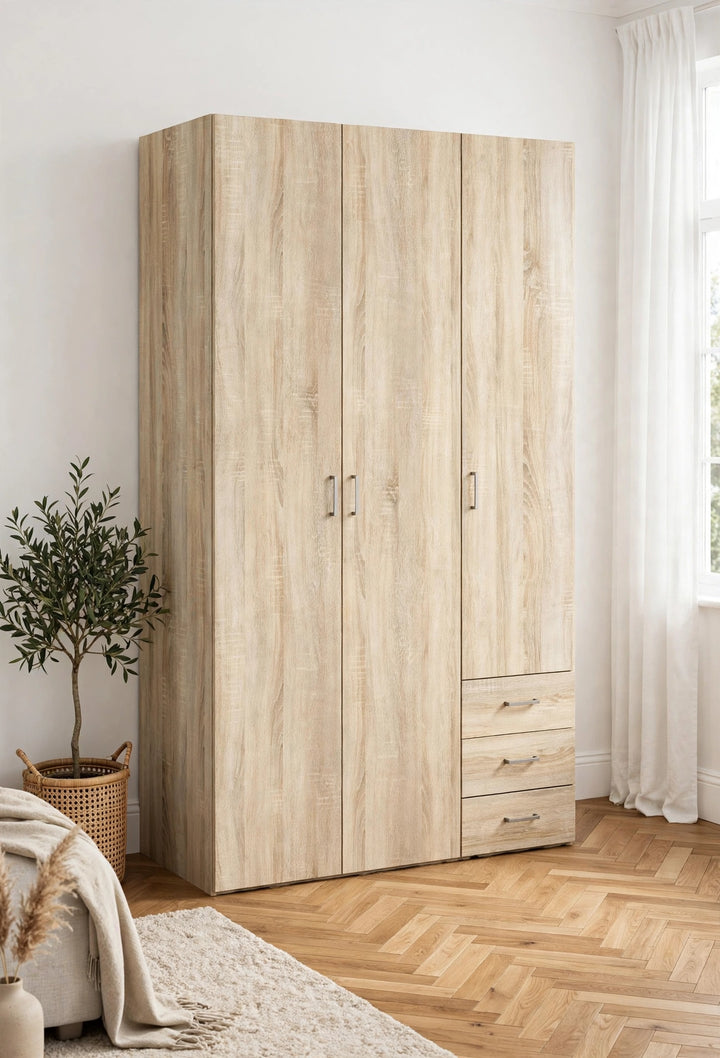 Space Wardrobe - 3 Doors 3 Drawers in Oak 2000