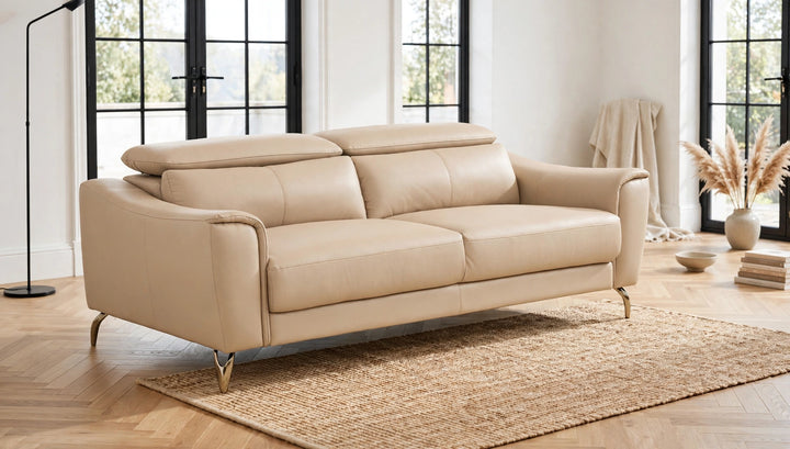 Chroma Leather Sofa – Stone (3 Seat)