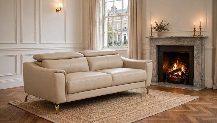 Chroma Leather Sofa – Stone (3 Seat)