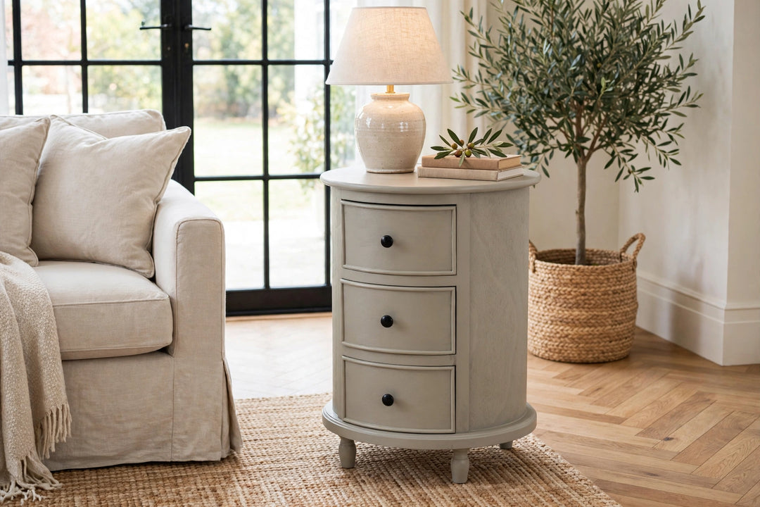 The Camden Collection 3 Drawer Round Side Table
