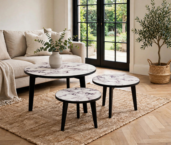 Olvera Lamp Table White Marble Print - Medium