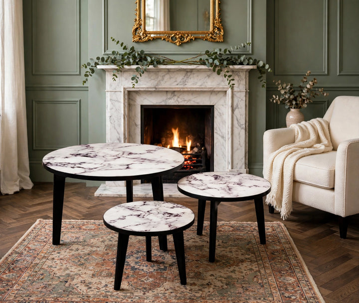 Olvera Lamp Table White Marble Print - Medium
