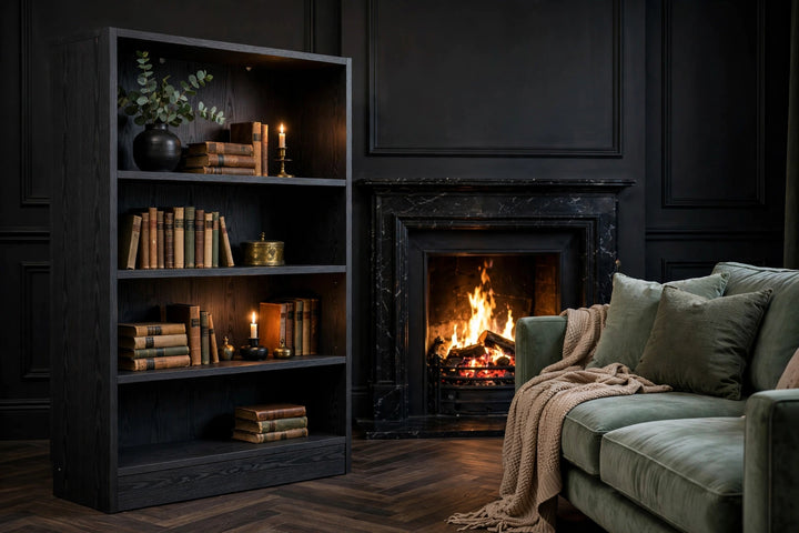 Basic Low Wide Bookcase (2 Shelves) in Black Woodgrain