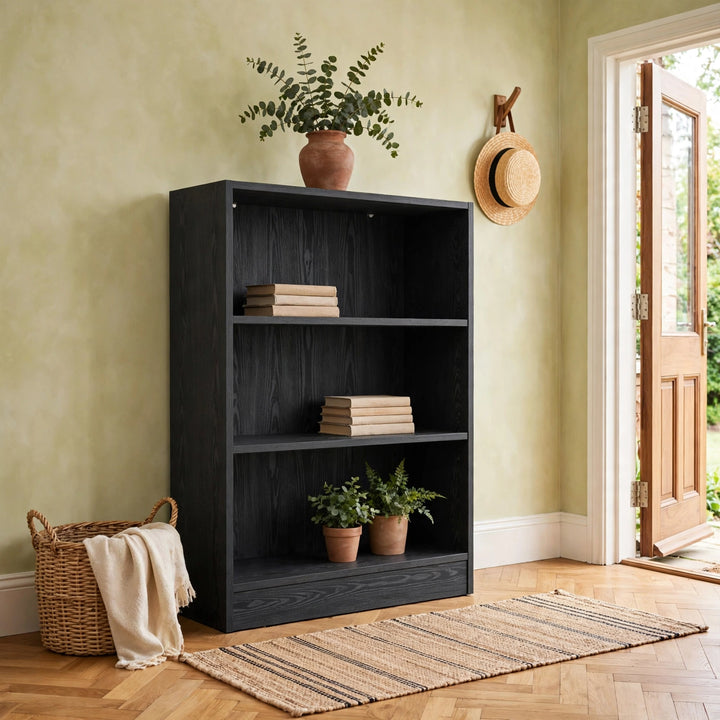 Basic Low Wide Bookcase (2 Shelves) in Black Woodgrain