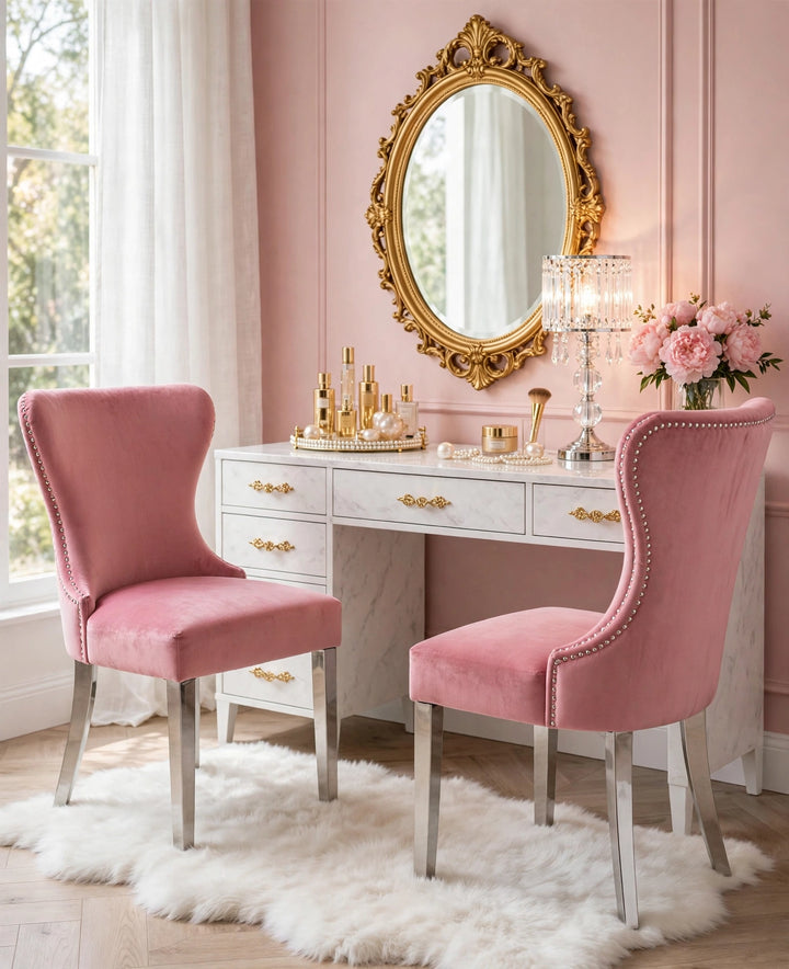 Florence Button Back Dining Chair - Blush Pink