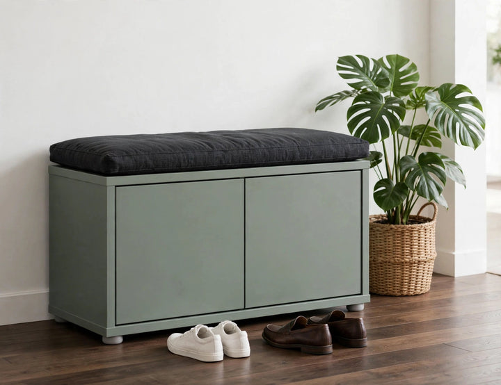 Alice Springs Bench with 2 Doors Push-to-Open in Sage Green