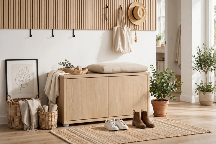 Alice Springs Bench with 2 Doors Push-to-Open in Elegancia Oak