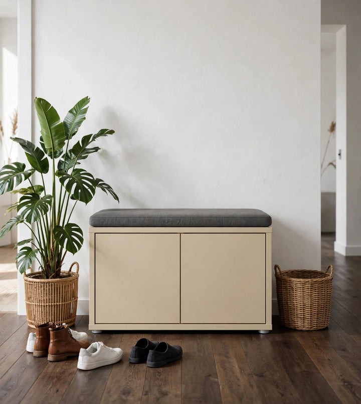 Alice Springs Bench with 2 Doors Push-to-Open in Butter Yellow