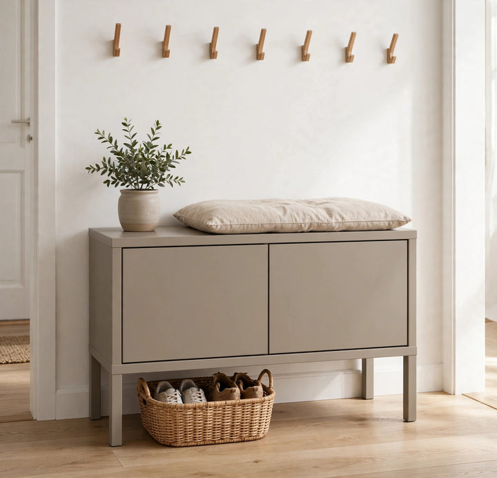 Alice Springs Bench with 2 Doors Push-to-Open in Taupe