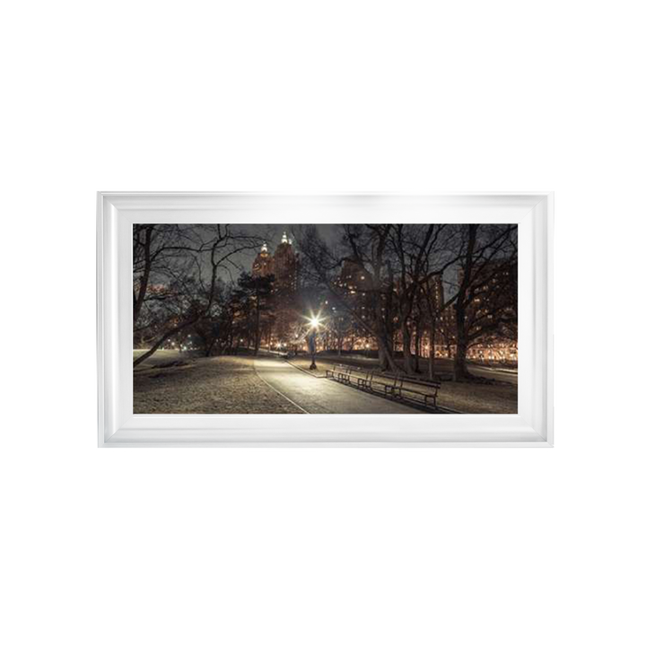 Path in cental park at night, winter, snow, New York. Assaf Frank