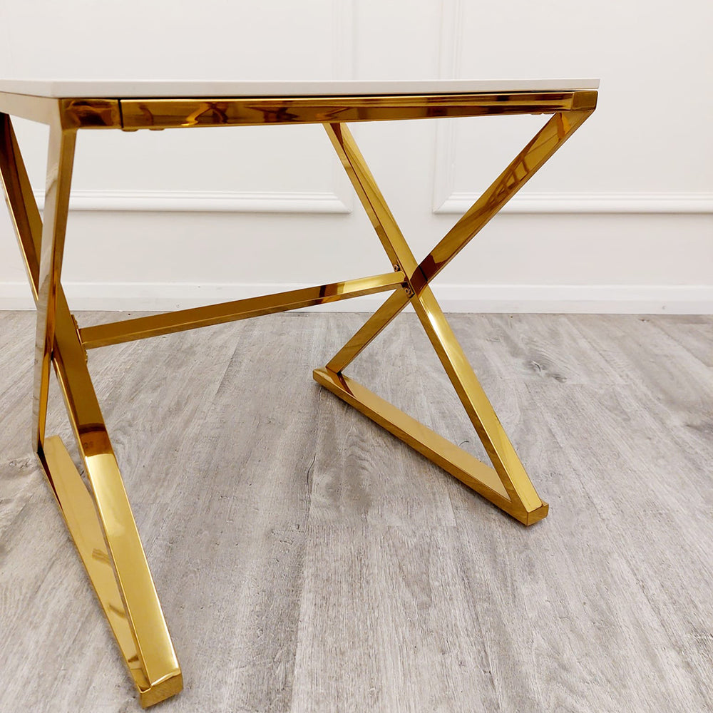 **PROMO** Zion Gold Lamp Table with Polar White Sintered Top