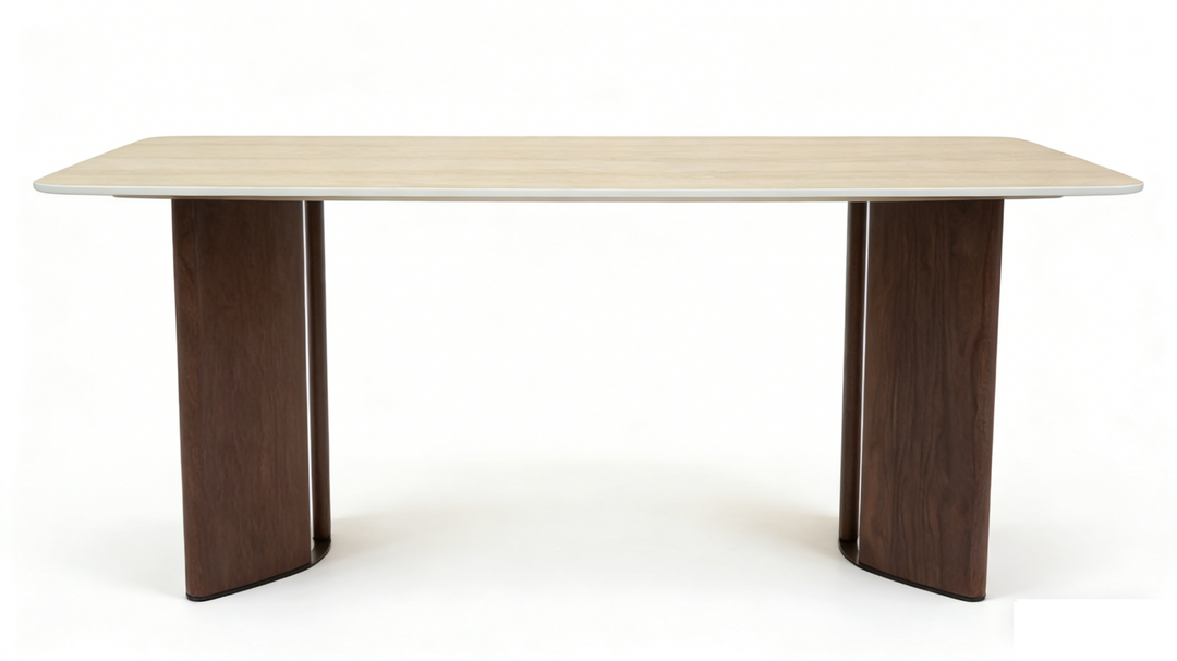 Almira Table - Walnut & Travertine