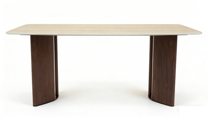 Almira Table - Walnut & Travertine