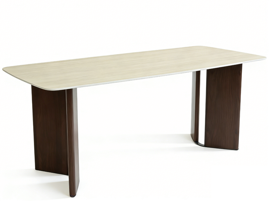 Almira Table - Walnut & Travertine