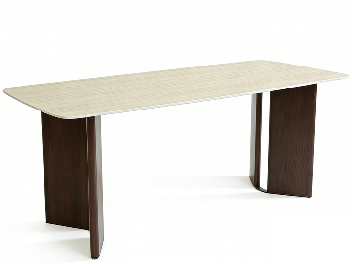 Almira Table - Walnut & Travertine