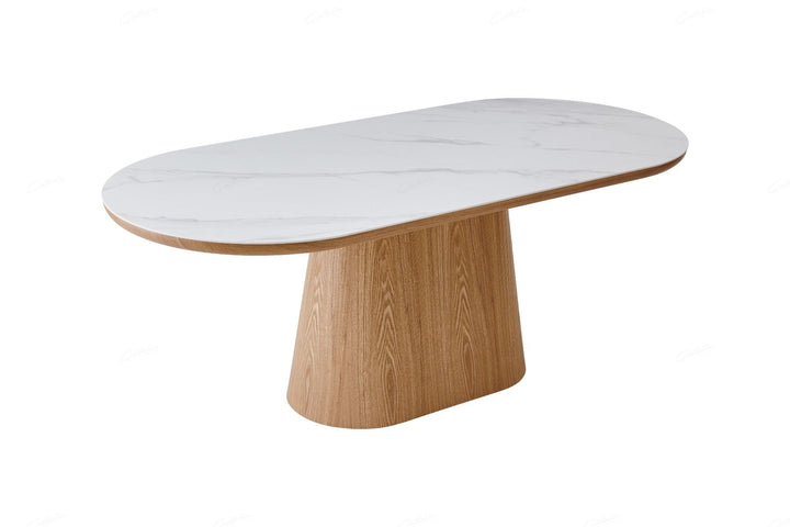 Bianca Oval Dining Table - Walnut & White Sintered Stone