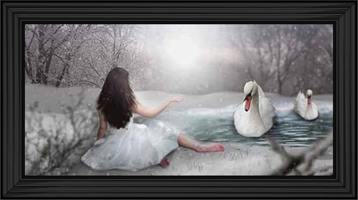 FG746 Swan & woman on lake