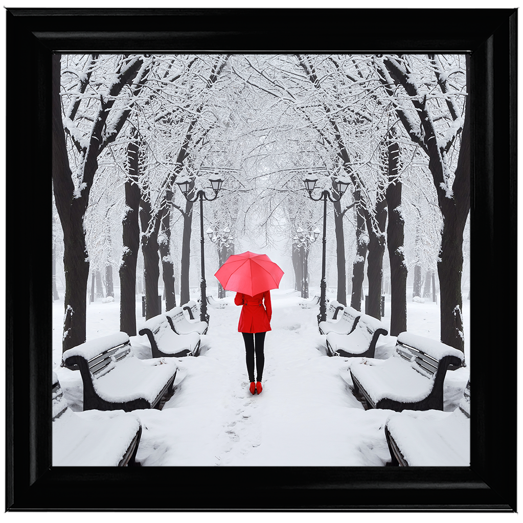 FG146 Red umbrella walk in the park