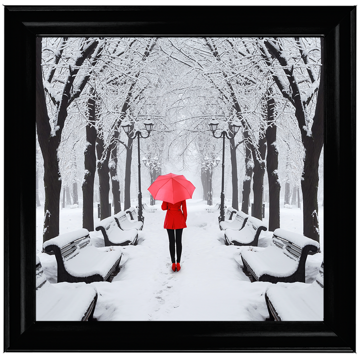 FG146 Red umbrella walk in the park