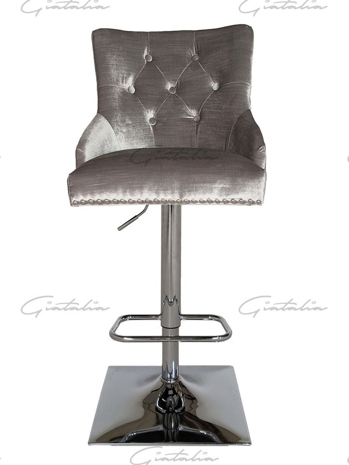 Knightsbridge Barstool - Diamond Tufted Back & Round Knocker - Dark Grey